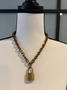 Louis Vuitton Brass Padlock Necklace - Antique Gold